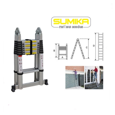 Sử dụng thang nhôm rút đôi 3.8m Sumika SK-380D